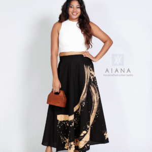 Beige and Black Brush-strokes Batik Wraparound Skirt