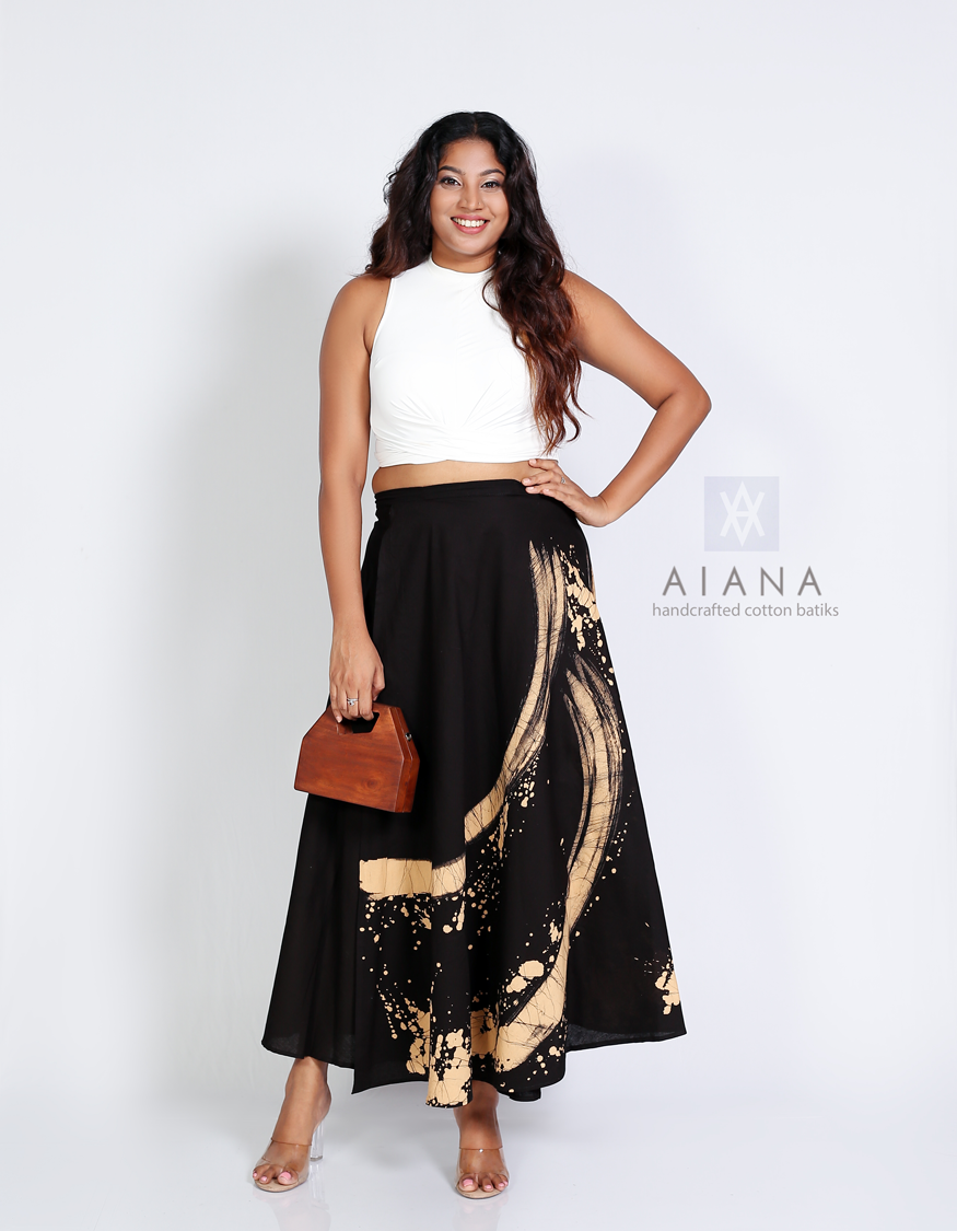 Beige and Black Brush-strokes Batik Wraparound Skirt
