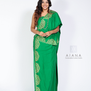 Gold Handpainted  Green Cotton Saree by AIANA