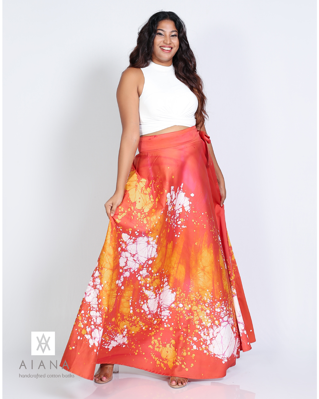 Handcrafted Batik Cotton Satin Flared Skirt by AIANA