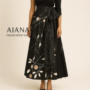 “Midnight Botanica” Handcrafted Flared Skirt with silk bow