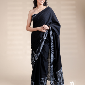 White Line Black Batik Saree