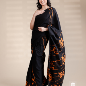 Black And Orange Batik Saree