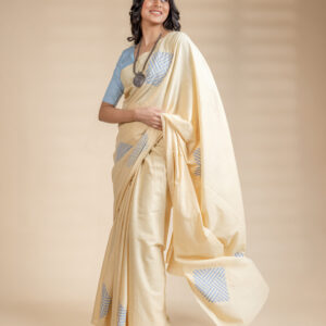 Light Yellow Ash Square Handpainted Saree
