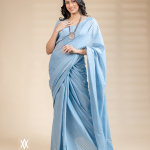 Ash Silver Square Handpainted Saree