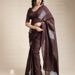 Brown Silver Square Handpainted Saree